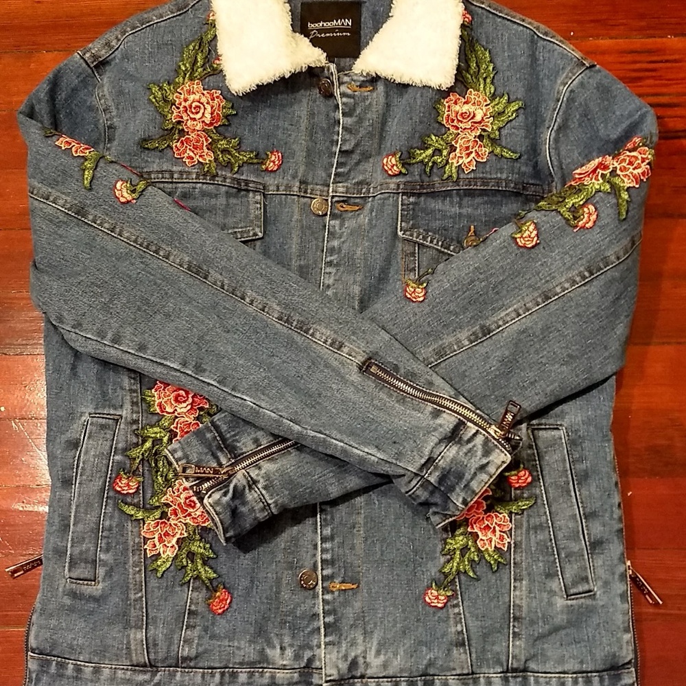 Premium Embroidered Borg Lined Denim Jacket